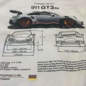 Porsche 911 GT3 RS Pullover Hoodie Adult Size XL White Graphic Car Print